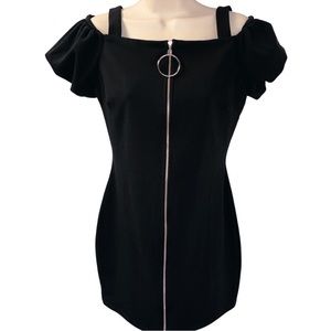 Klaxons Black Gothic Cold Shoulder Dress. Zipper down, Mini. Size S